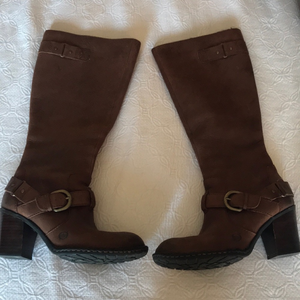 Brown leather born boots